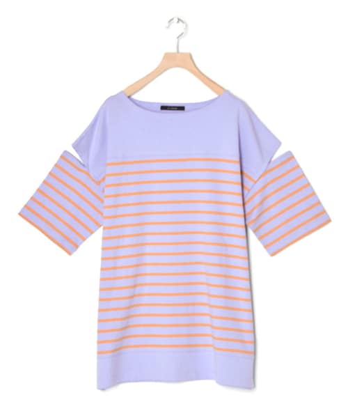 w closet（ダブルクローゼット）の「★先行予約★ショルダースリット切替パネルボーダーＴシャツ【5月下旬入荷】（トップス・レディース・オフ/クロ/シロ/ピンク/オフ/ブルー/ピンク/サックス/ブルーオレンジ/クロ/オフ・FREE）」の11枚目の写真