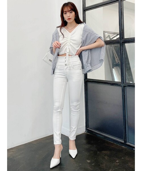 GYDA（ジェイダ）の「H/W ウエストクロススキニーデニムパンツ（デニムパンツ・ブルー/アイスブルー・M/XS/S）」の14枚目の写真