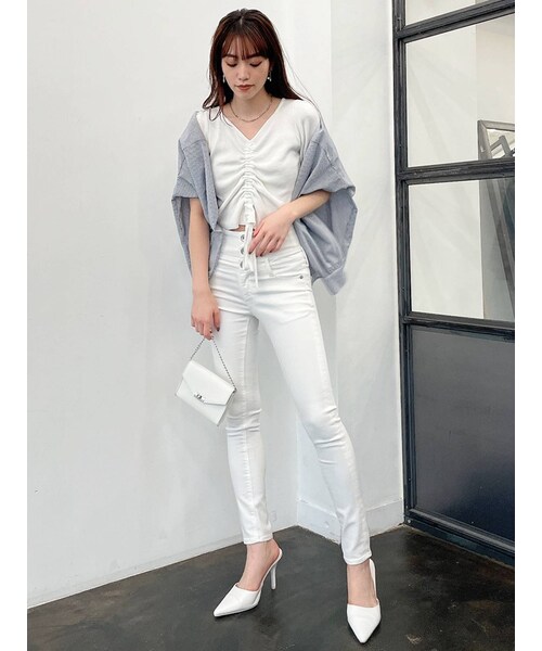 GYDA（ジェイダ）の「H/W ウエストクロススキニーデニムパンツ（デニムパンツ・ブルー/アイスブルー・M/XS/S）」の16枚目の写真