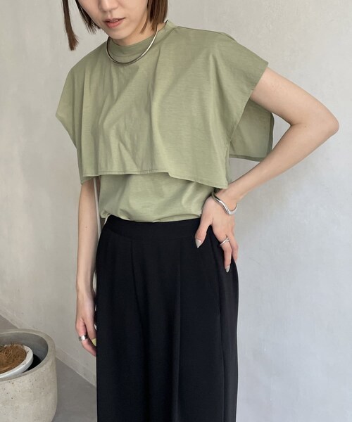 CAPRICIEUX LE'MAGE（カプリシューレマージュ）の「【HAPPY BAG対象商品】ケープTシャツ（Tシャツ/カットソー・レディース・ホワイト/カーキ/ブラック・F）」の3枚目の写真