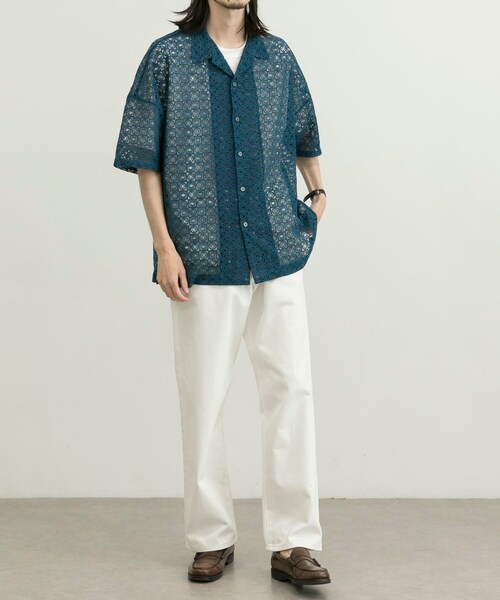 URBAN RESEARCH ID（アーバンリサーチ アイディー）の「URBAN RESEARCH iD 蕾絲開領襯衫（トップス・メンズ・黑色/煙燻藍色/煙燻綠色・M/L）」の4枚目の写真