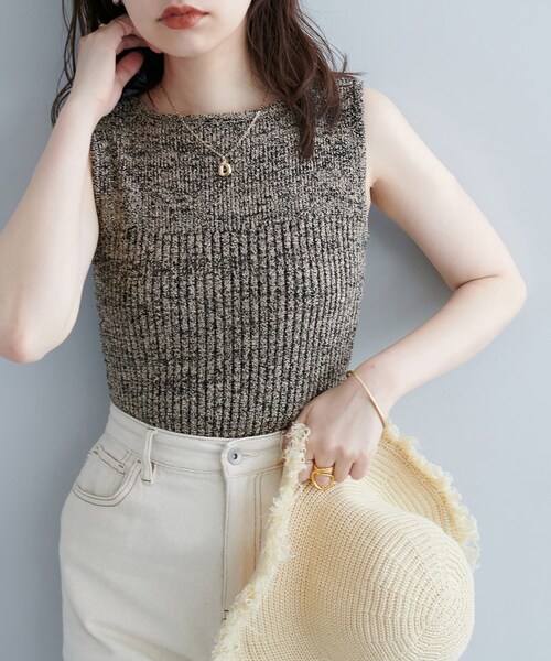 natural couture(ナチュラルクチュール)の「杢もくメランジニットタンク(ニット/セーター・レディース・オフホワイト/ベージュ/ピンク/グリーン/ブラック・FREE)」の2枚目の写真