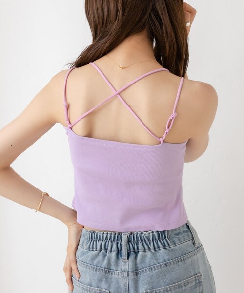 OLIVE des OLIVE（オリーブデオリーブ）の「ＯＬＶカップ付クロスインナー（キャミソール・レディース・オフホワイト/ブラック/ミント/ラベンダー・FREE）」の3枚目の写真