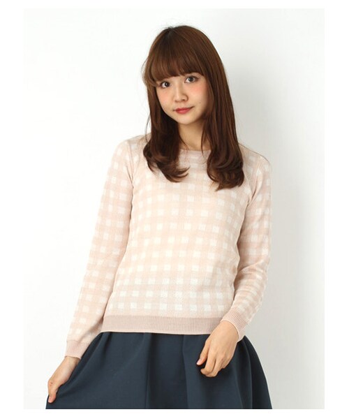 earth music&ecology（アースミュージックアンドエコロジー）の「・チェックニットプルオーバー（ニット・セーター・レディース・ブラック/ライトピンク/サックスブルー/ネイビー・S/M）」の8枚目の写真