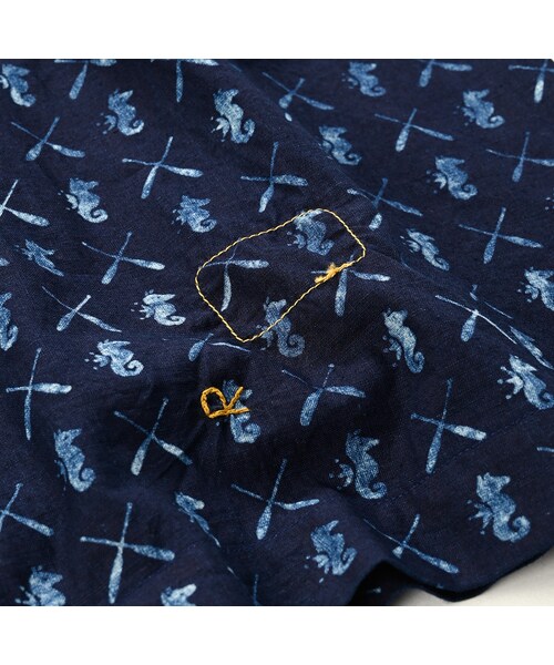 45r 海の左馬抜染の908オーシャンプルシャツ（インディゴ） 45R（フォーティファイブアール）の「海の左馬抜染のMシャツ