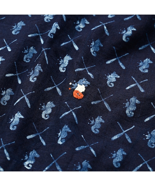 45r 海の左馬抜染の908オーシャンプルシャツ（インディゴ） 45R（フォーティファイブアール）の「海の左馬抜染のMシャツ