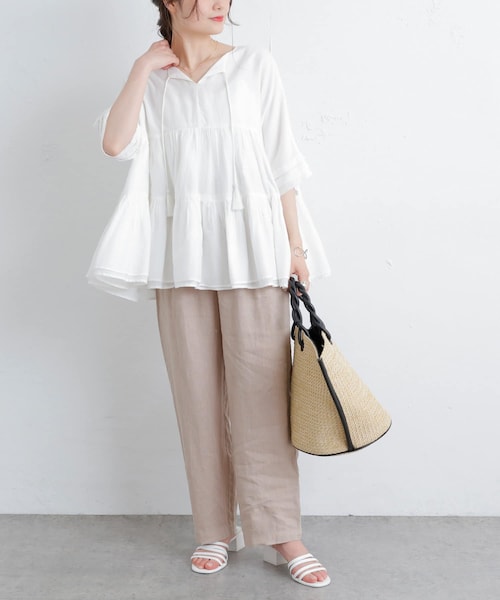 PUAL CE CIN（ピュアルセシン）の「麻キャンバスリラックスパンツ（その他パンツ・レディース・ベージュ/イエロー/ピンク/グリーン・FREE）」の2枚目の写真