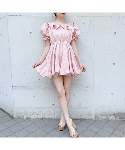 新品　リルリリー　PAIN バルーンジャガードミニドレス　ワンピース　F lilLilly（リルリリー）の「【pain】バルーンジャガードミニドレス