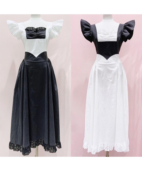 レースバイカラーエプロンワンピース ホワイト lillilly リルリリー