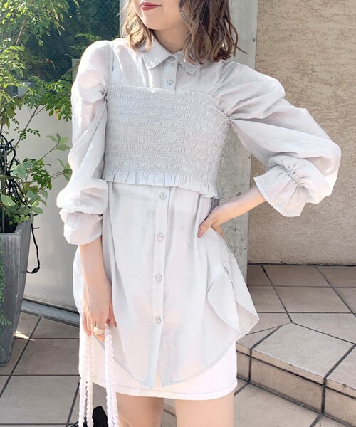 OLIVE des OLIVE(オリーブデオリーブ)の「シアシャツセット(シャツ/ブラウス・レディース・オフホワイト/ピンク/オレンジ/ライトグレー/ラベンダー・FREE)」の2枚目の写真