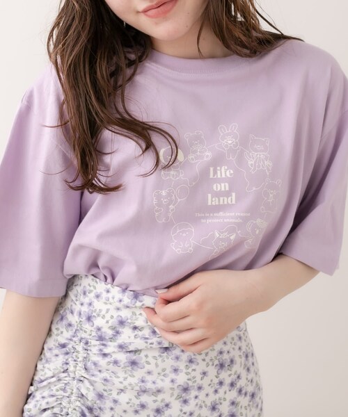 OLIVE des OLIVE(オリーブデオリーブ)の「【PAL Tee】asuka×oliveアニマルT(Tシャツ/カットソー・レディース・オフホワイト/グリーン/ブラック/ラベンダー・S/XL)」の3枚目の写真