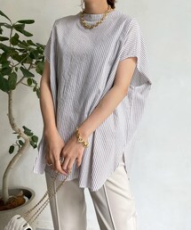 DouDou | パール付き2WAYストライプフレンチブラウス(シャツ/ブラウス)