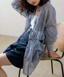 mystic | ストライプサイドデザインシャツ(シャツ/ブラウス)