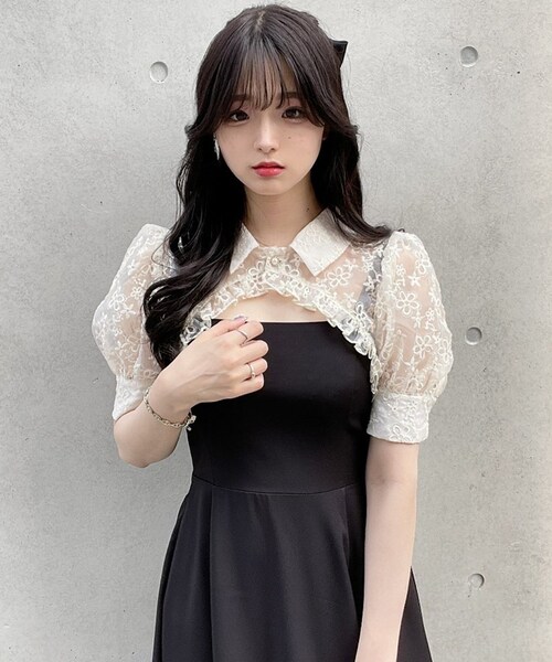TITTY&CO.(ティティーアンドコー)の「【TITTY&CO.】フレアジャンスカ×クロップド刺繡ブラウスセット(ワンピース/ドレス・レディース・ブラック・F)」の5枚目の写真
