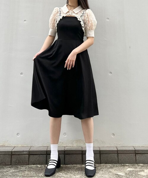 TITTY&CO.(ティティーアンドコー)の「【TITTY&CO.】フレアジャンスカ×クロップド刺繡ブラウスセット(ワンピース/ドレス・レディース・ブラック・F)」の16枚目の写真