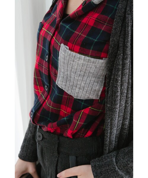 ORENDA（オレンダ）の「針織混搭連帽格紋襯衫（トップス・レディース・紅格/綠格・F）」の7枚目の写真