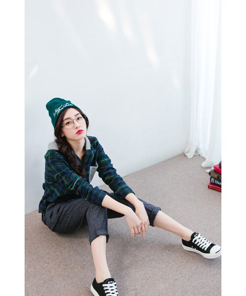 ORENDA（オレンダ）の「針織混搭連帽格紋襯衫（トップス・レディース・紅格/綠格・F）」の11枚目の写真