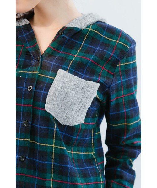 ORENDA（オレンダ）の「針織混搭連帽格紋襯衫（トップス・レディース・紅格/綠格・F）」の13枚目の写真