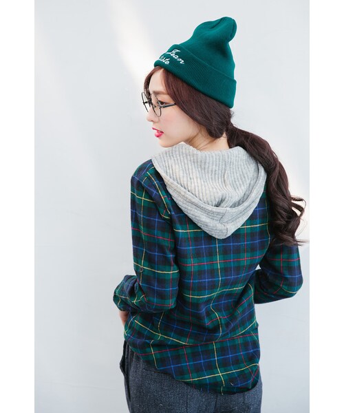 ORENDA（オレンダ）の「針織混搭連帽格紋襯衫（トップス・レディース・紅格/綠格・F）」の14枚目の写真