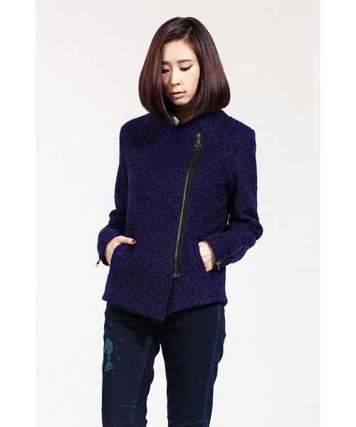 ORENDA（オレンダ）の「就愛耍帥毛圈斜拉鍊騎士外套（ジャケット/アウター・レディース・藍/麻灰・S/M/L/XL）」の5枚目の写真