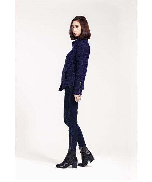 ORENDA（オレンダ）の「就愛耍帥毛圈斜拉鍊騎士外套（ジャケット/アウター・レディース・藍/麻灰・S/M/L/XL）」の3枚目の写真