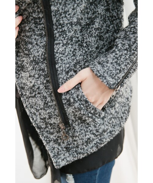 ORENDA（オレンダ）の「就愛耍帥毛圈斜拉鍊騎士外套（ジャケット/アウター・レディース・藍/麻灰・S/M/L/XL）」の14枚目の写真