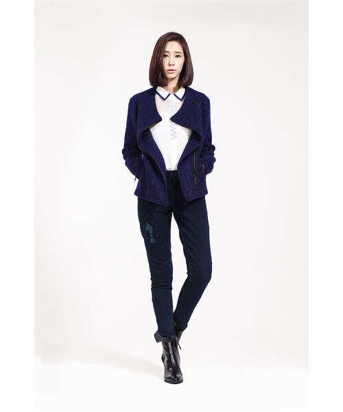 ORENDA（オレンダ）の「就愛耍帥毛圈斜拉鍊騎士外套（ジャケット/アウター・レディース・藍/麻灰・S/M/L/XL）」の4枚目の写真