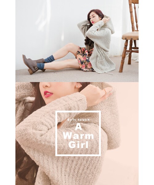 ORENDA（オレンダ）の「連帽抽繩針織外套（ジャケット/アウター・レディース・寶藍/杏色・F）」の16枚目の写真