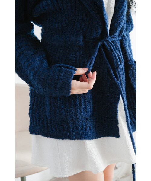 ORENDA（オレンダ）の「連帽抽繩針織外套（ジャケット/アウター・レディース・寶藍/杏色・F）」の7枚目の写真