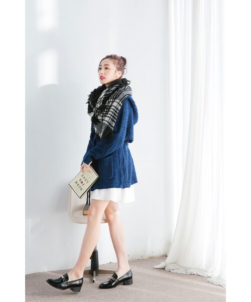 ORENDA（オレンダ）の「連帽抽繩針織外套（ジャケット/アウター・レディース・寶藍/杏色・F）」の3枚目の写真