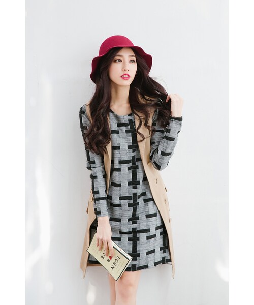 ORENDA(オレンダ)の「不規則十字紋長洋裝(ワンピース/ドレス・レディース・灰黑・F)」の5枚目の写真