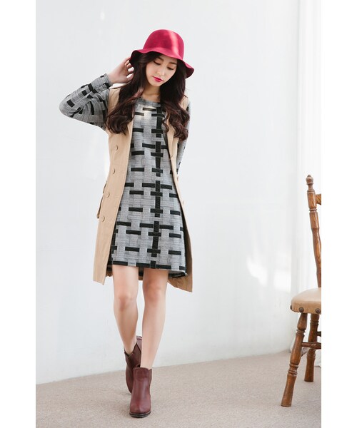 ORENDA(オレンダ)の「不規則十字紋長洋裝(ワンピース/ドレス・レディース・灰黑・F)」の4枚目の写真