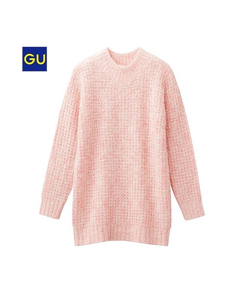 GU(ジーユー)の「(GU)フェザーミックスチュニック(長袖)(WOMEN ⁄ ワンピース・レディース・PINK/DARK GRAY/OFF WHITE・M/L/S/XL)」の1枚目の写真