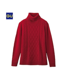 GU | （GU）ケーブルタートルネックセーター（長袖）(トップス)