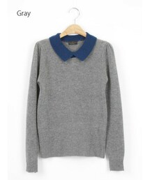 Momo | ガーリーバイカラー・襟付きニットトップス(ニット/セーター)