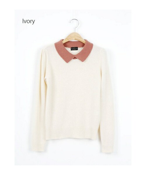 Momo（Momo）の「ガーリーバイカラー・襟付きニットトップス（ニット/セーター・レディース・グレー/ネイビー/アイボリー・フリー）」の2枚目の写真
