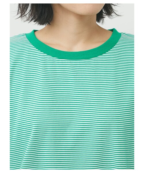Green　Parks（グリーンパークス）の「・Petit Fleur ピンボーダーTシャツ（トップス・ブラック/ピンク/イエロー/グリーン・F）」の7枚目の写真
