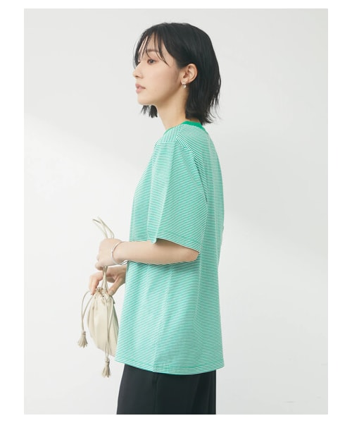 Green　Parks（グリーンパークス）の「・Petit Fleur ピンボーダーTシャツ（トップス・ブラック/ピンク/イエロー/グリーン・F）」の5枚目の写真