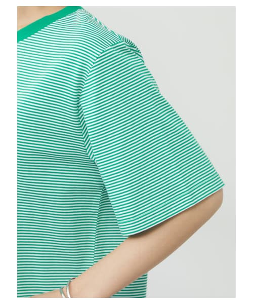 Green　Parks（グリーンパークス）の「・Petit Fleur ピンボーダーTシャツ（トップス・ブラック/ピンク/イエロー/グリーン・F）」の8枚目の写真