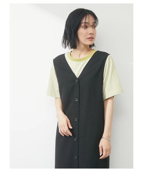 Green　Parks（グリーンパークス）の「・Petit Fleur ピンボーダーTシャツ（トップス・ブラック/ピンク/イエロー/グリーン・F）」の12枚目の写真