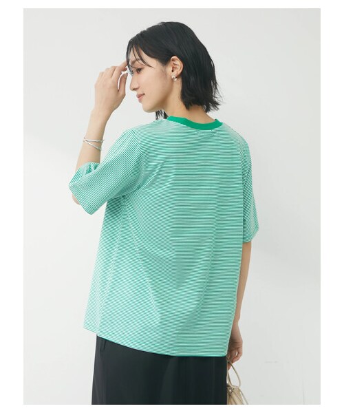 Green　Parks（グリーンパークス）の「・Petit Fleur ピンボーダーTシャツ（トップス・ブラック/ピンク/イエロー/グリーン・F）」の6枚目の写真