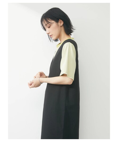 Green　Parks（グリーンパークス）の「・Petit Fleur ピンボーダーTシャツ（トップス・ブラック/ピンク/イエロー/グリーン・F）」の13枚目の写真