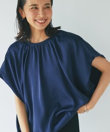 RIVE DROITE（リヴドロワ）の「予約【二の腕カバーが叶う】フロントギャザー異素材カットソー（Tシャツ/カットソー）」