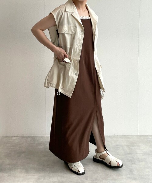 w closet（ダブルクローゼット）の「オープンカラーミリタリーベスト（ジャケット/アウター・レディース・エクリュ/ピンク/Dカーキ/スミクロ/ブラウン(WEB限定)/Lカーキ・FREE）」の17枚目の写真