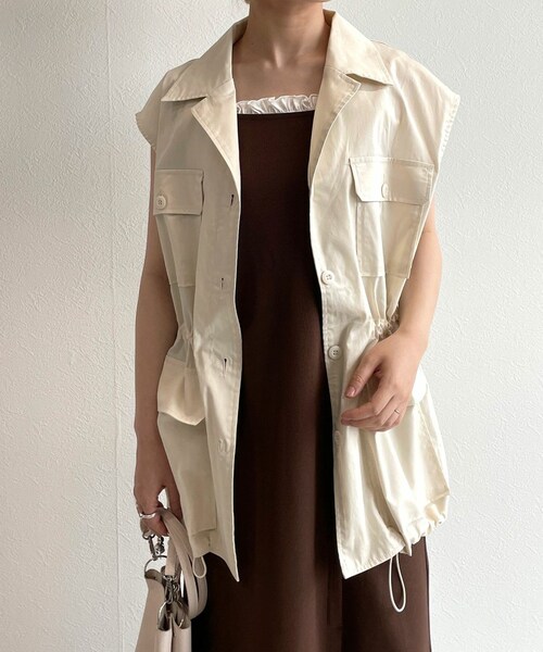 w closet（ダブルクローゼット）の「オープンカラーミリタリーベスト（ジャケット/アウター・レディース・エクリュ/ピンク/Dカーキ/スミクロ/ブラウン(WEB限定)/Lカーキ・FREE）」の16枚目の写真