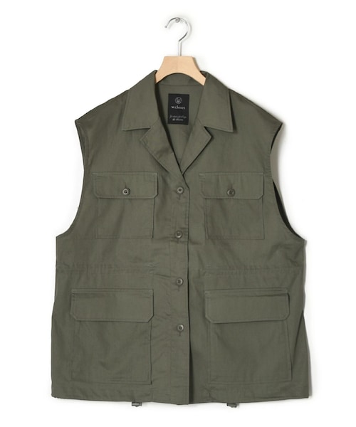 w closet（ダブルクローゼット）の「オープンカラーミリタリーベスト（ジャケット/アウター・レディース・エクリュ/ピンク/Dカーキ/スミクロ/ブラウン(WEB限定)/Lカーキ・FREE）」の12枚目の写真