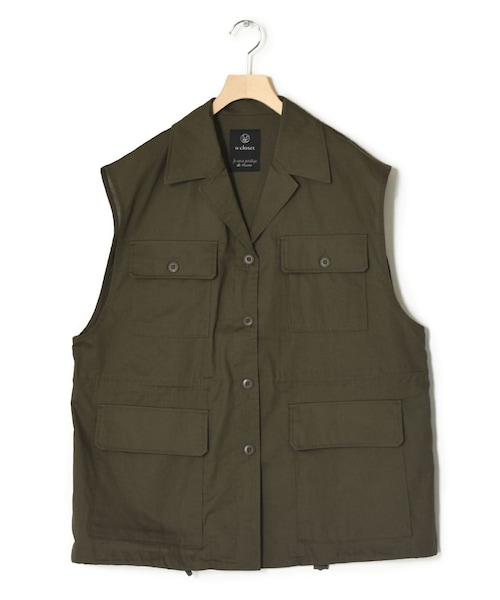 w closet（ダブルクローゼット）の「オープンカラーミリタリーベスト（ジャケット/アウター・レディース・エクリュ/ピンク/Dカーキ/スミクロ/ブラウン(WEB限定)/Lカーキ・FREE）」の9枚目の写真