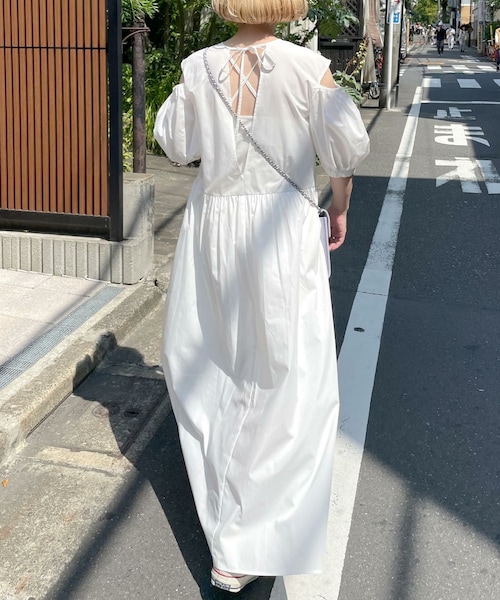 レディース ワンピース スリットドレス パフスリーブ c3563 Lサイズあり【DEA./ディア】フロントジッパー/ パフスリーブ