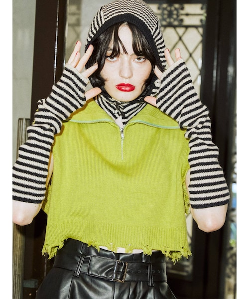 jouetie（ジュエティ）の「ボーダーアームウォーマー（その他雑貨・ブルー/パープル/ピンク/オフホワイト・F）」の9枚目の写真