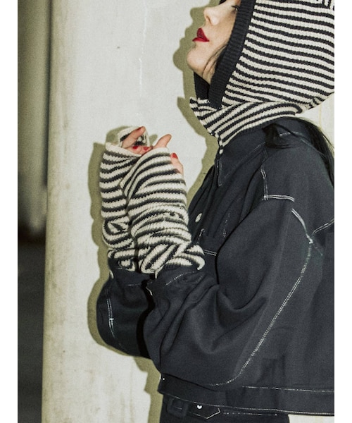 jouetie（ジュエティ）の「ボーダーアームウォーマー（その他雑貨・ブルー/パープル/ピンク/オフホワイト・F）」の2枚目の写真